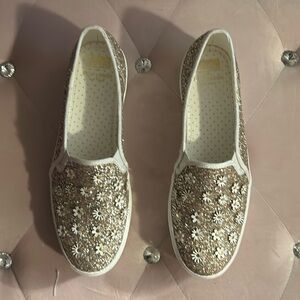 Keds x Kate Spade Gold Glittwr Platform Sneakers
